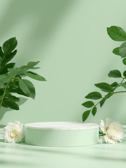 product stage on a leafy background